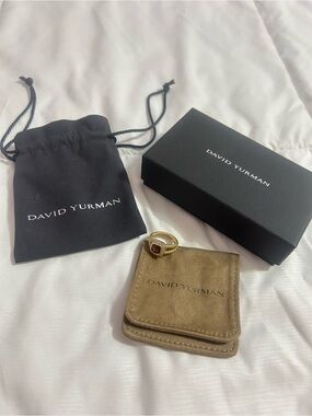 David Yurman 18K Yellow Gold Diamond and Garnet Petite Albion Cable Ring